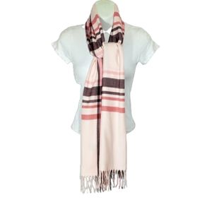 Italian Design Plaid Viscose Pink Fringe Scarf